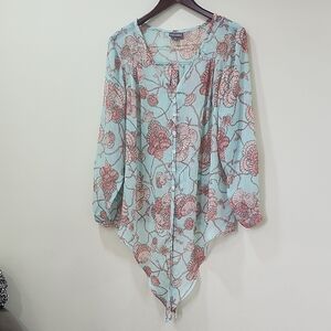 Roz & Ali Asymmetrical Green and Blue Blouse